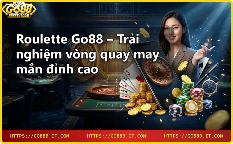 Bàn roulette với chip vàng và bóng đang quay