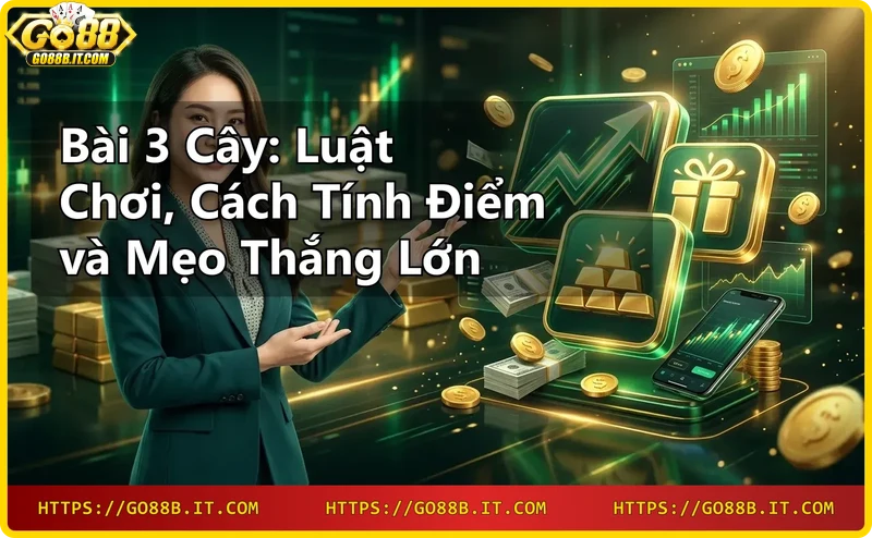 Bàn tay cầm ba lá bài 3 cây lấp lánh ánh neon và tiền xu
