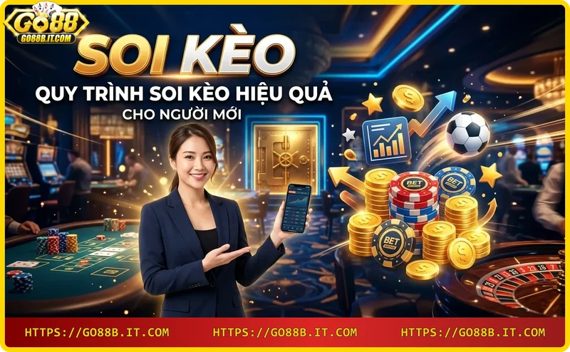 Quy trình soi kèo bóng đá 4 bước được minh họa bằng hologram 3D neon: thu thập thông tin, phân tích kèo, nhận định, quản lý vốn.
