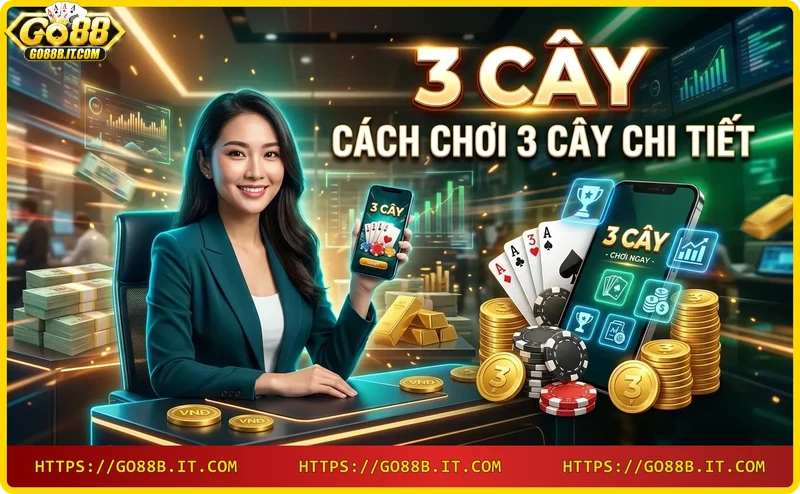 Tay đặt cược tiền vàng trên bàn bài cùng ba lá bài 3 cây